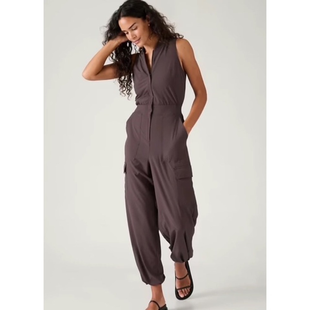 Athleta Dark Brown Sleeveless Utility Jumpsuit